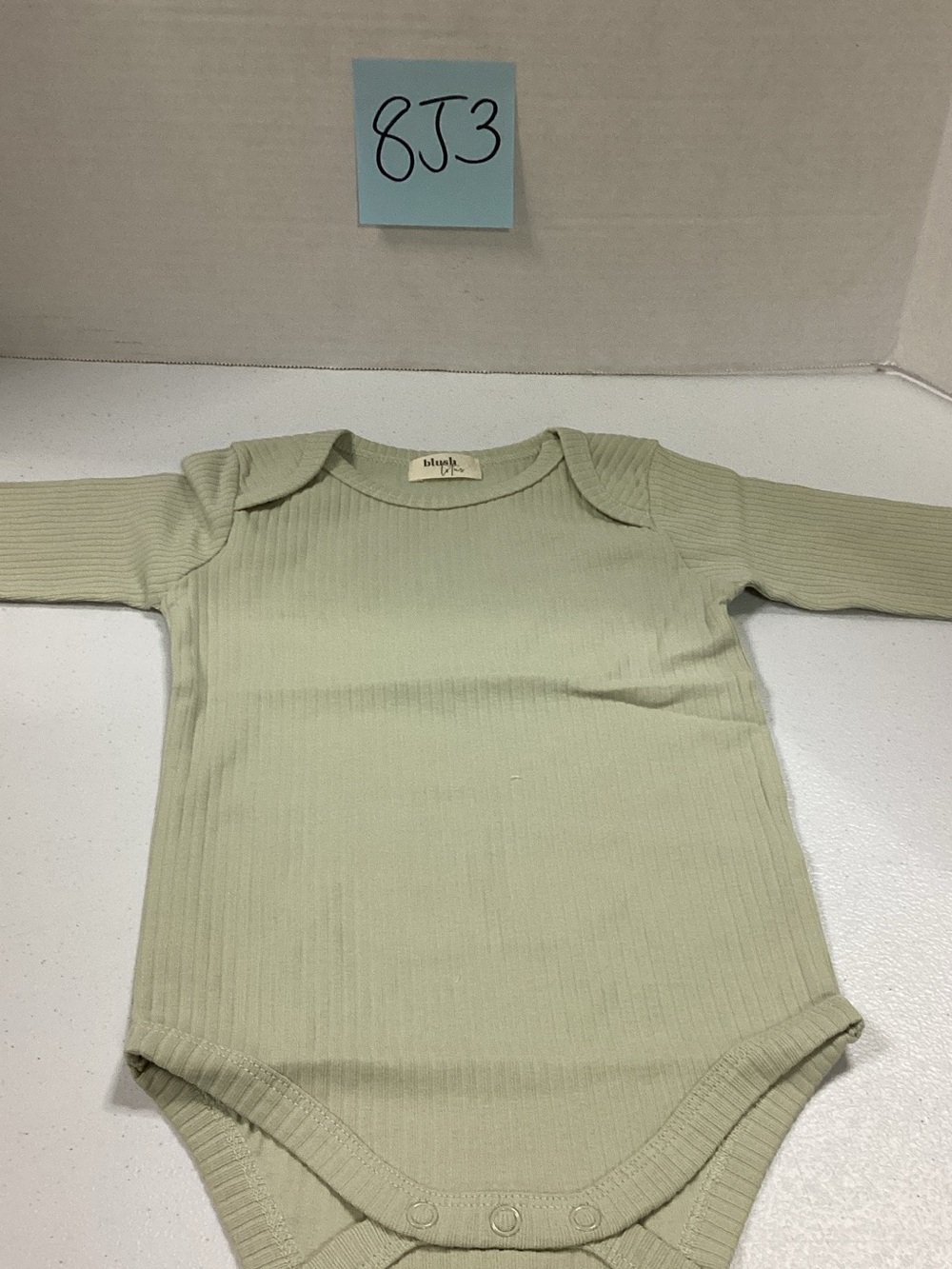 Blush Ribbed Long Sleeve One-Piece Bodysuit in Sage Green